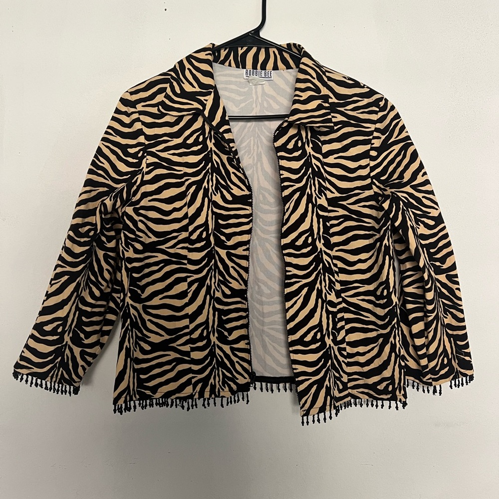 Robbie Bee Black and Tan Zebra Blazer